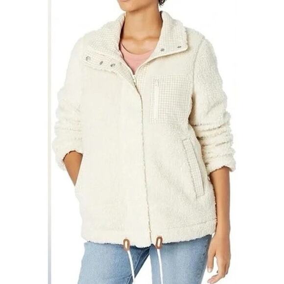 Madewell Resourced Sherpa Full Zip Jacket Cream Gingham Small - Picture 1 of 11